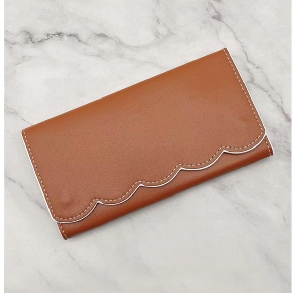Zenana Outfitters Handbags - Zenana Scallop Trim Camel Color Tri Fold Wallet